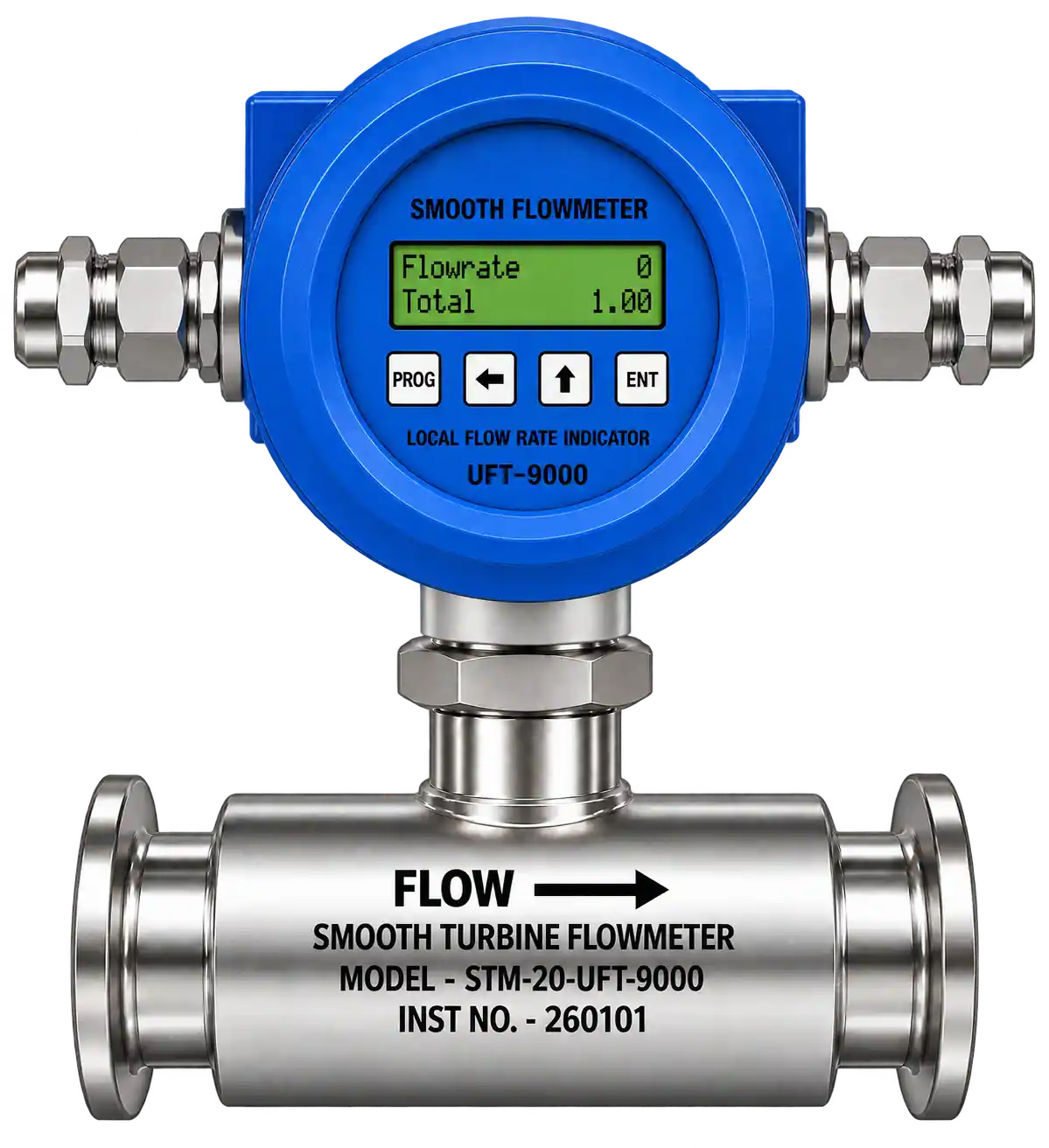 TCF Series Turbine Flowmeter with Meter Mounted Battery-Operated Flow Indicator