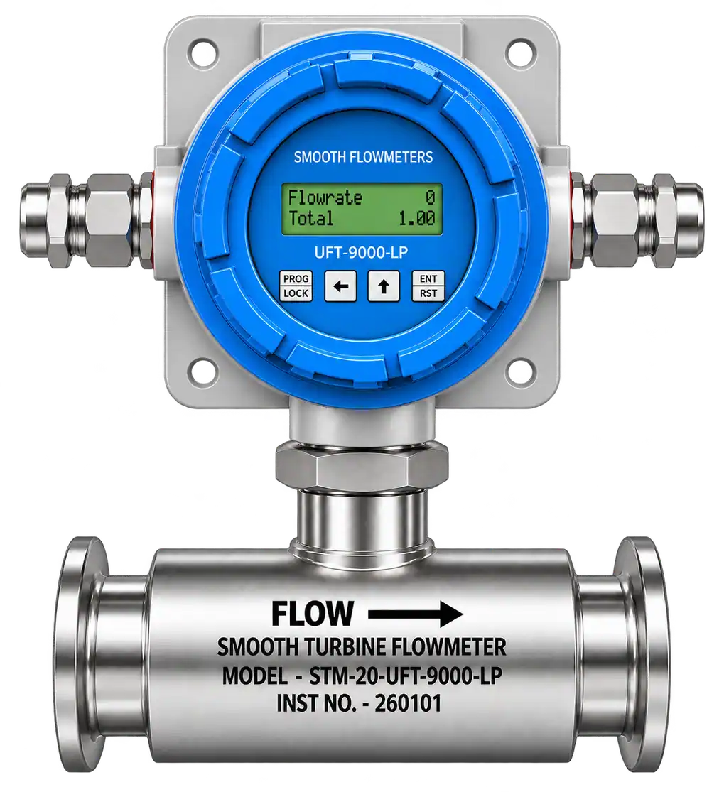 TCF Series Turbine Flowmeter with Meter Mounted Battery-Operated Flow Indicator